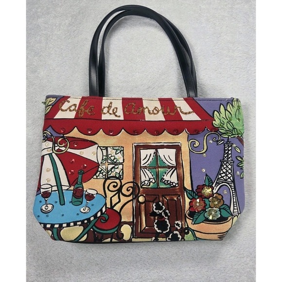 The Unbranded Brand Handbags - Y2K Paris Cafe Tote Bag Novelty Eiffel Tower Print Rhinestone Sequin Purse